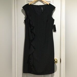 BNWT Lori M Collection Chic Asymmetrical Black Dress with Ruffle Detail